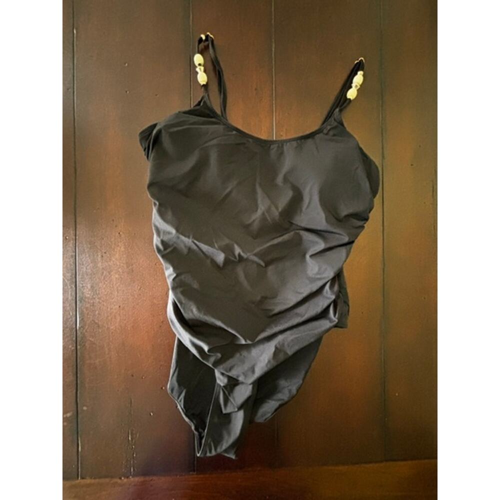 Betsey Johnson Women’s‎ One Piece Swimsuit XL Black Ruched Beaded Strap